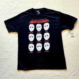 New men's Many Moods Of Jason Voorhees Mask Shirt Distressed nice Graphics Tee